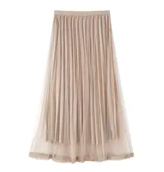 Новое поступление 2019 года элегантный Пряжа Сращивание Бархат плиссированная юбка кружево край супер фея длинные юбки для женщин для