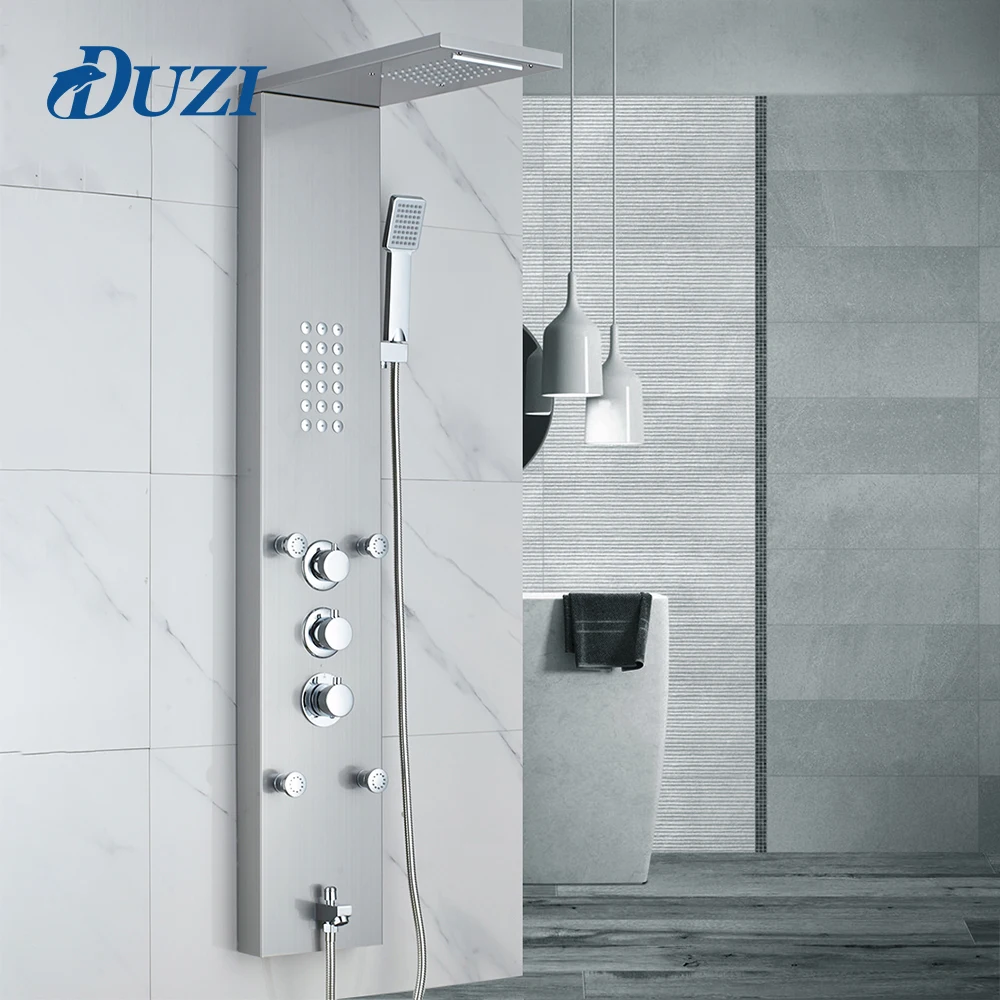 DUZI Rain Waterfall Shower Panel 4pc Massage Jets Thermostatic Shower