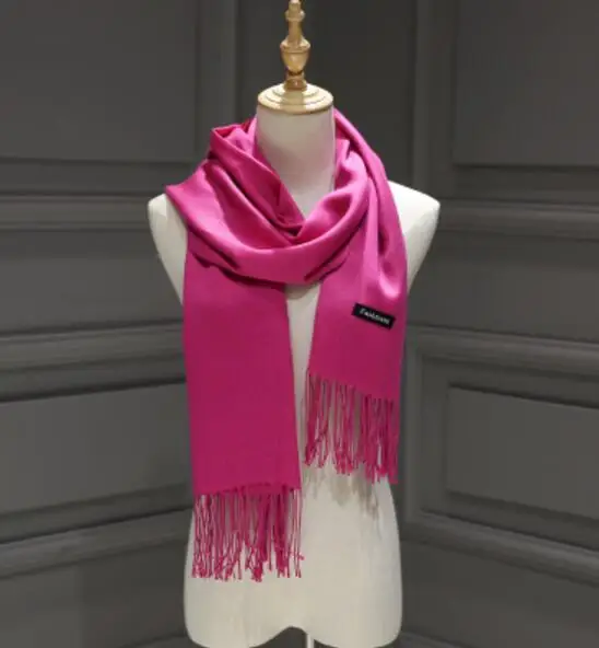 Женские однотонные кашемировые шарфы с кисточками, женский зимний осенний длинный шарф, высокое качество, Женская шаль, горячая распродажа, мужской шарф - Цвет: Розово-красный