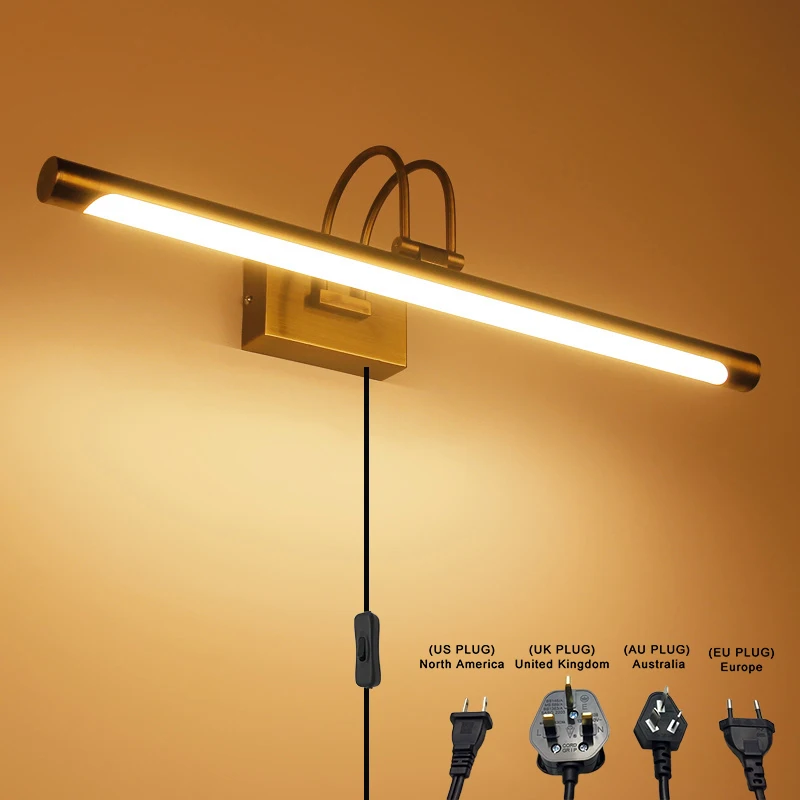 جديد الرجعية مرآة ضوء البرونزية جدار مصباح إضاءات جدران ضد الماء للمنزل مرآة حمام ليد مصباح قابل للتعديل الغرور ضوء ZJQ0002