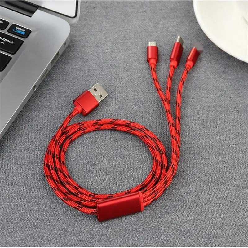 

Mobile Phone Micro USB Cable Data Adapter Cable USB Charging Line Apple Android Tablet Multi-function Three-in-one Nylon Fast Ch