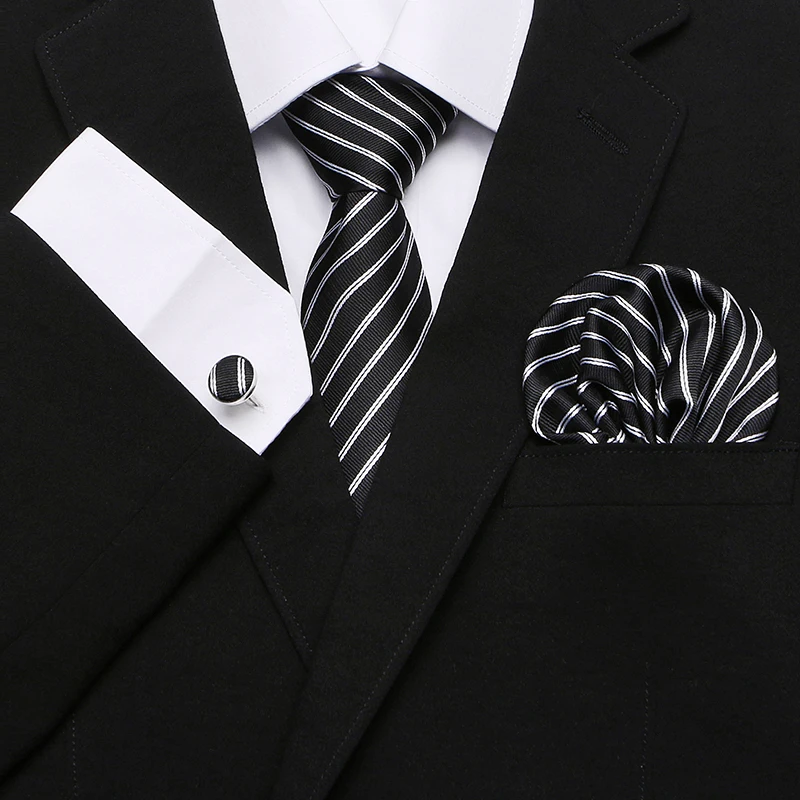 

Silk tie for men Striped Plaid Dot Men's Silk Ties For Men Suit Ties Cravate Luxury Homme Hanky Handkerchief Cufflinks