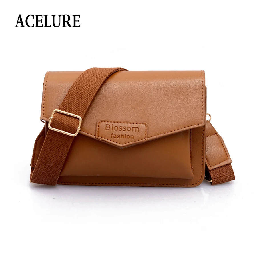 

ACELURE Solid Color Hard Pu Leather Crossbody Bags For Women Simple Style Ladies Wide Strap Flap Female All-Match Shoulder Bag