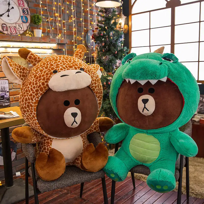 

Line Friend Brown Bear Transform Plush Toy Dinosaurus Tijger Hond Giraffe Roze Varken Dressing Cosplay Knuffels Birthday Present