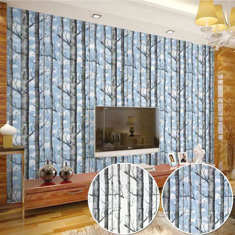 

Textured Forest Tree Shape Wallpaper Birch Tree Branches Black White Woods Non-woven fabric Wall Paper 10m*0.53m