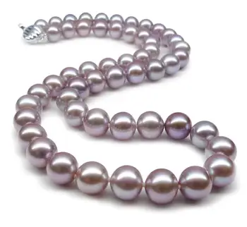 

fine JEWELRY purple pink natural pearl necklace 10-11mm luxury bright light Fresh water pearl necklace 925 silver clasp