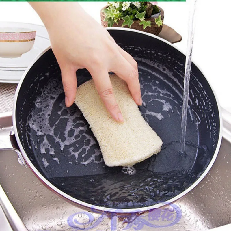 3pcs Natural Loofah Dishwashing Non-stick Oil Brush Pot Double-sided Cleaning Microfibre Kitchen Decontamination