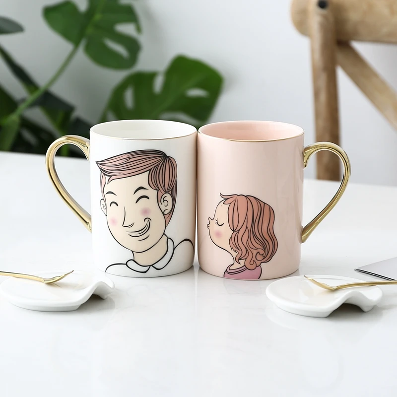 

Cute cartoon Mr Mrs ceramic milk cup Simple cartoon pictures couple ceramic mug