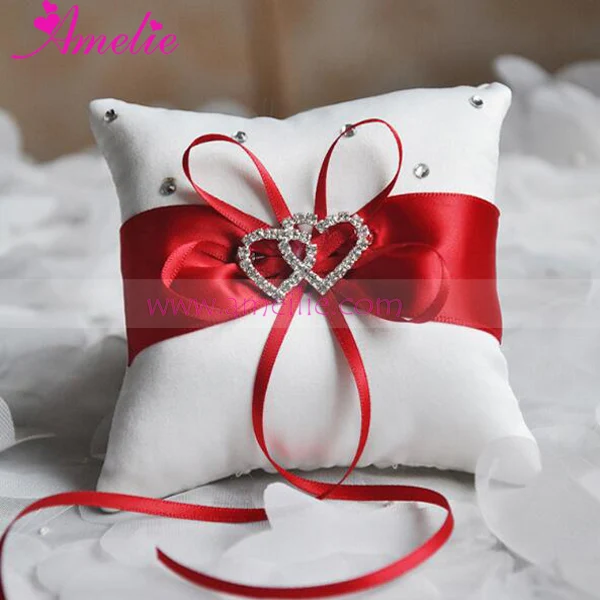 Wedding Decoration Accessory Handmade Bridal Ring Pillow Wedding Decoration Accessory Handmade Bridal Ring Pillow Dual Hearts Rhinestone Flower Holder 15 15cm In Party Diy Decorations