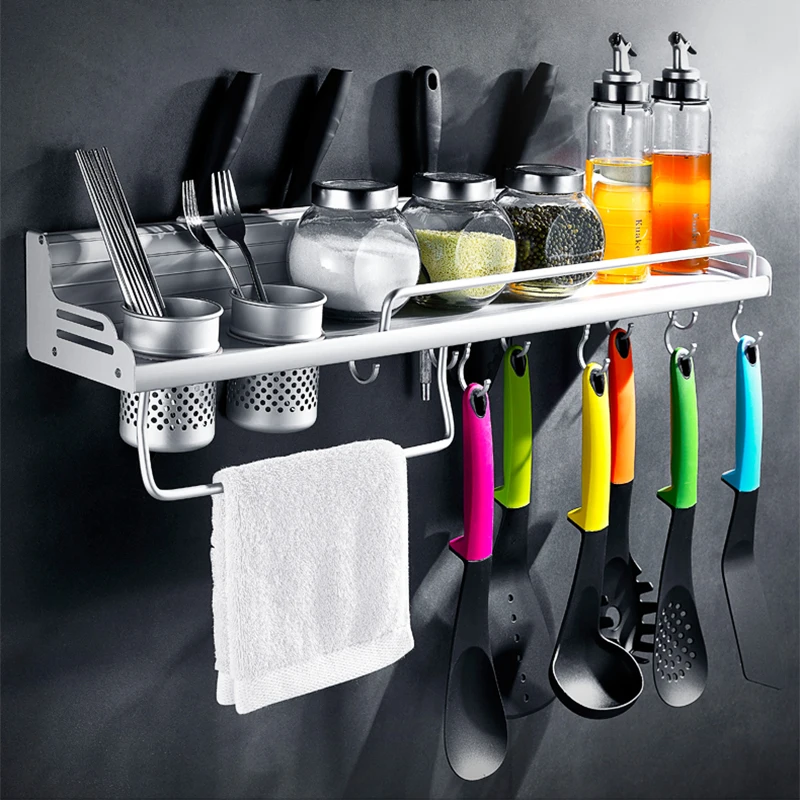 

Aluminum Pantry Cookware Spice Dinnerware Shelf Storage Breathable Cutlery Holder Hook Kitchen Spice towel Organizer Foldable