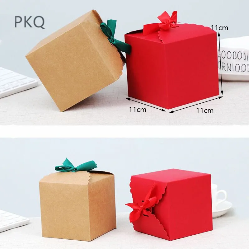 10pcs Red Square Gift Box 11*11*11 cm Kraft Paper Wedding Favors Party