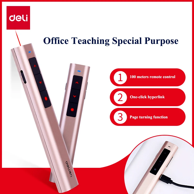 ديلي 2809R قلم ليزر الوجه القلم 100 متر التحكم عن بعد PPT القلم قابلة للشحن الأحمر ضوء التدريس سوط القلم مؤتمر القلم
