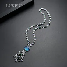 Lukeni роскошная люстра ожерелье для женщин Роскошные CZ Ювелирные изделия для свадебной вечеринки двойной цвет свитер цепь мода Jewelr