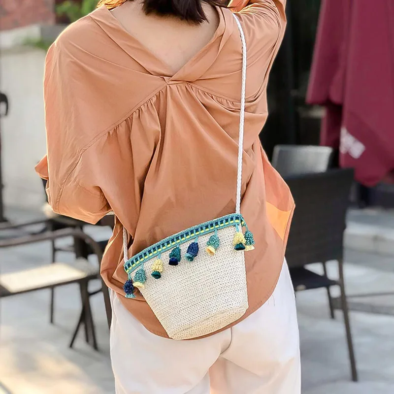 New Fashion Women Tassel Straw Bags INS Popular Female Handbag Summer Casual Lady Shoulder Bag Travel Mini Knit Crossbody SS3297 (12)