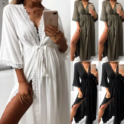 US 2019 для женщин макси платье пляжное Бикини Cover up длинное летнее Boho Купальники