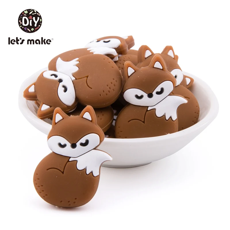 Grânulos de Silicone de Raposa Bonito dos Desenhos Mordedor para o Bebê Animados Animais Mordedores Livre Grau Alimentício Silicone Recém-nascido Dentição 10pc Bpa 10 Cheap Mordedores p bebê