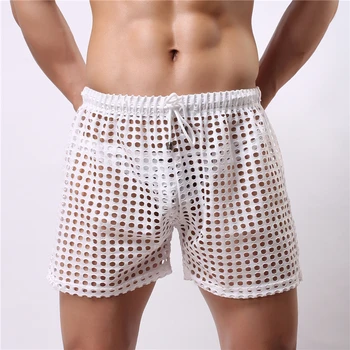 

AIIOU Sexy Men Boxer Shorts Underwear Gay Hollow Out Hole Mens Slim Sissy Panties Pouch See Through Mens Boxer Shorts Underwear