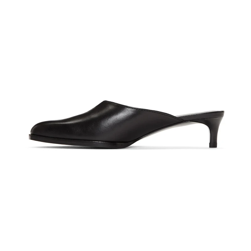 Nancyjayjii/женские черные модные тапочки с острым носком Letaher, летние туфли на среднем каблуке-шпильке, повседневная женская обувь, базовый размер - Цвет: Black