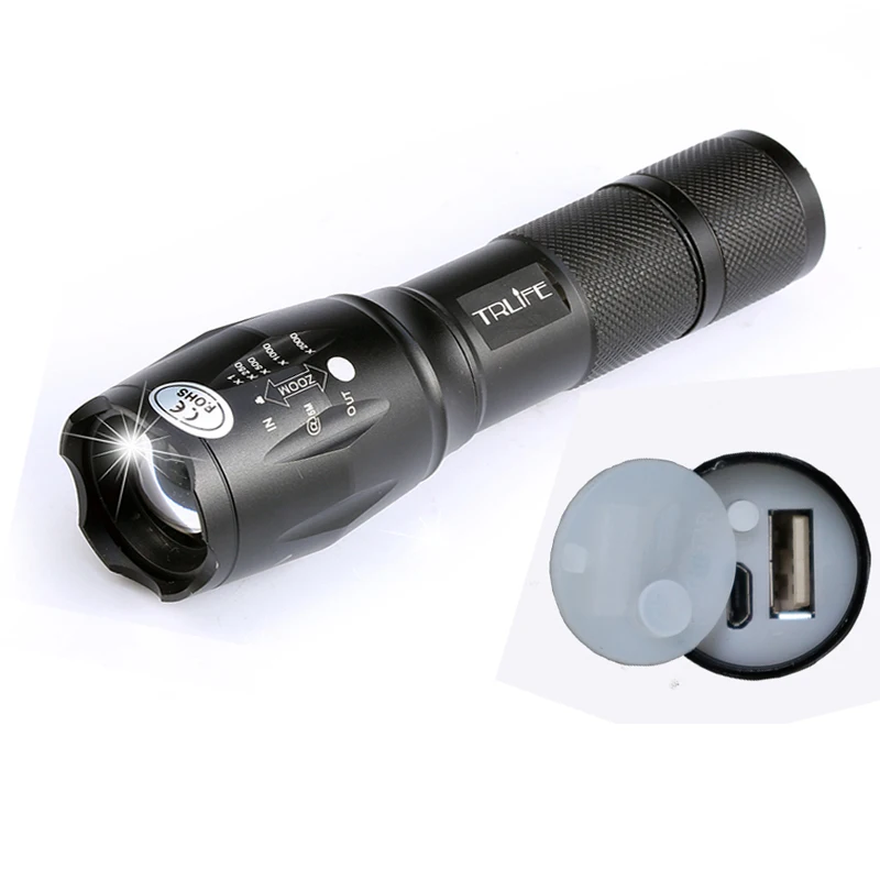 

USB E17 8000 Lumens L L2 LED Flashlight 3-Mode Lighting Zoomable Focus Torch Camping Lamp Li-Po Battery with USB Cable