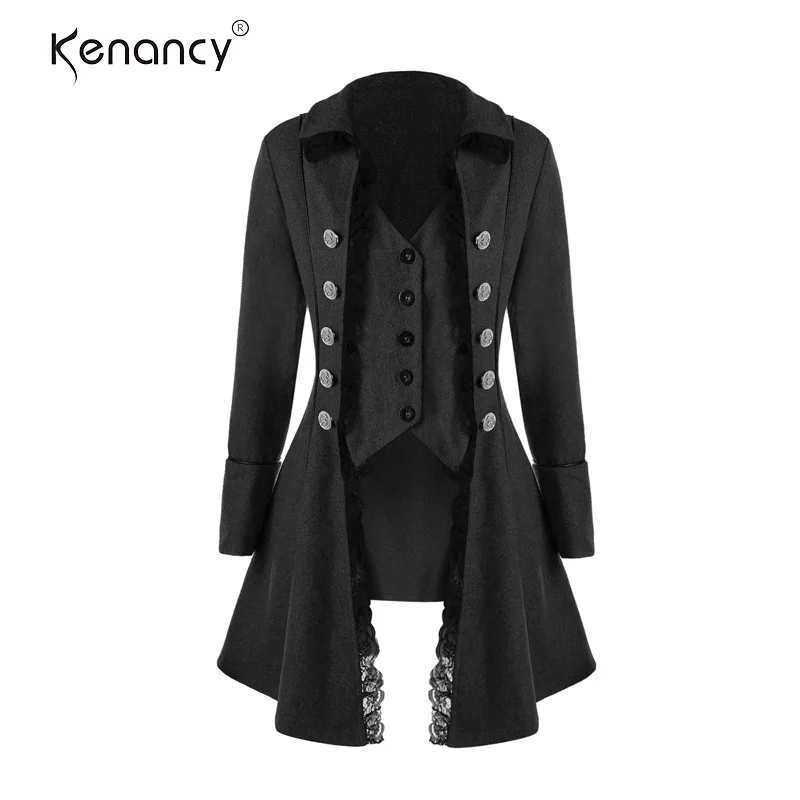 Kenancy 2XL личность кружевная бейка кнопка вверх фрак Turn-Down воротник с длинными рукавами Тонкий Осень Зима Мода Новый стиль смокинг