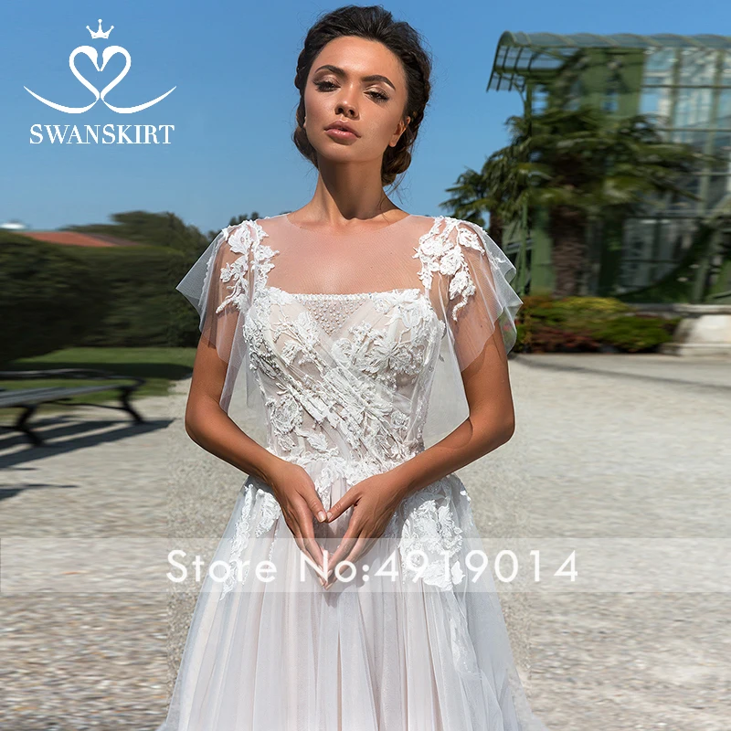 Swanskirt кружевное свадебное платье трапециевидной формы с аппликацией и рукавами