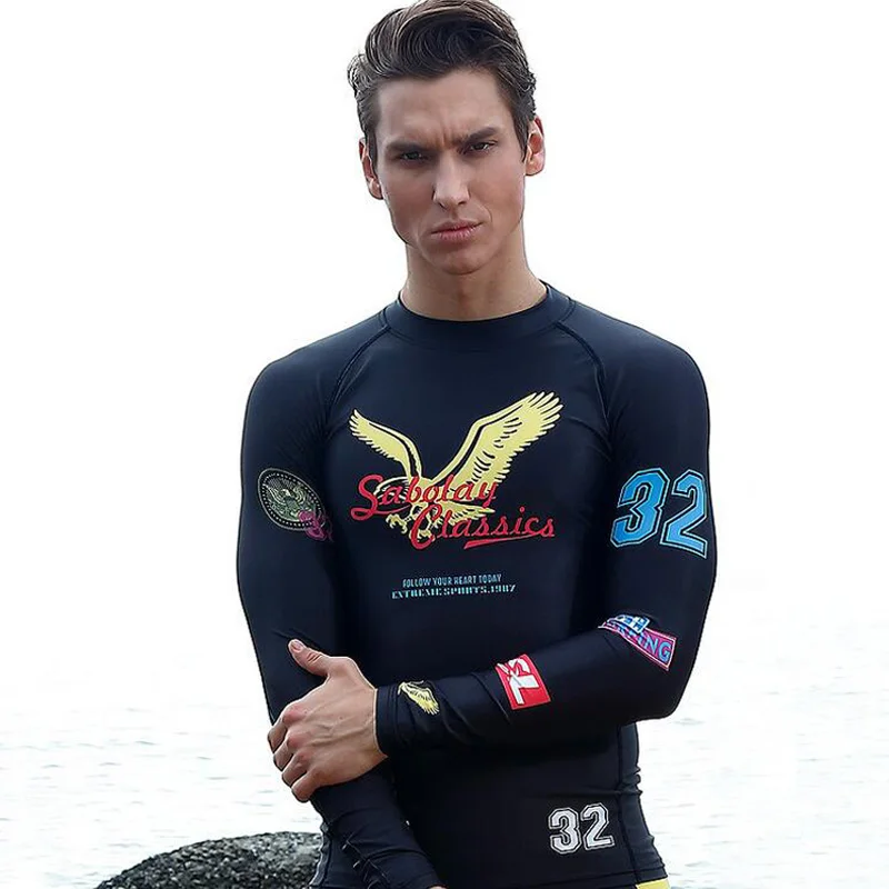 SABOLAY Rash Guard Long Sleeved Swim Suit For Men Sunscreen Prevent