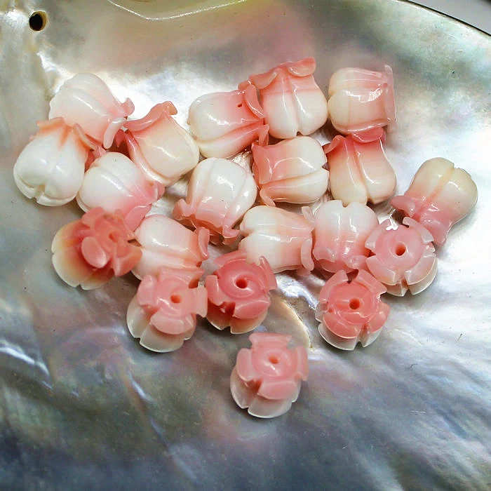 10 шт., 8 мм, розовый цветок из морской раковины, резные натуральные Перламутровые Бусины для творчества, фурнитура, бусины для изготовления ювелирных изделий DYL0002