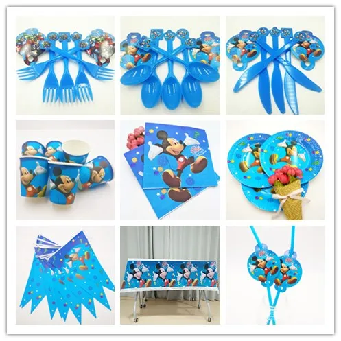 

82pc/set Mickey Mouse Kid Theme Birthday Party Decoration Straw Plate Cup Tablecloth Flag Knife Fork Spoon Party Supplies