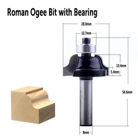 כלים לעיבוד 3Pc 8mm Shank נתב ביטים סט הרומית Roundover Bit קוב Bit ogee Bit עם מסב לקבלת כלים לעיבוד עץ (2)