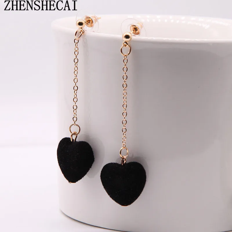 

2018 Korean Black Red Grey Green Cute Heart Drop Earrings for Women Girl Ear Jewelry Party Sweet Style Earrings Brincos e0164