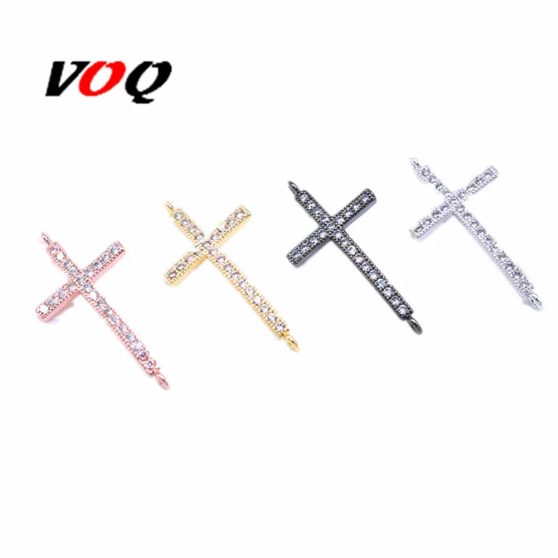 

VOQ Brand Cross Connectors for DIY Jewelry Making Copper Inlaid Zircon Charms for Handmade Bracelets Craft Size 42*13mm