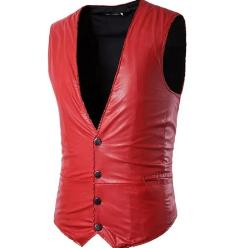 Костюм, красный жилет, мужской жилет, Саморазвитие, pu материал, черный жилет - Цвет: red
