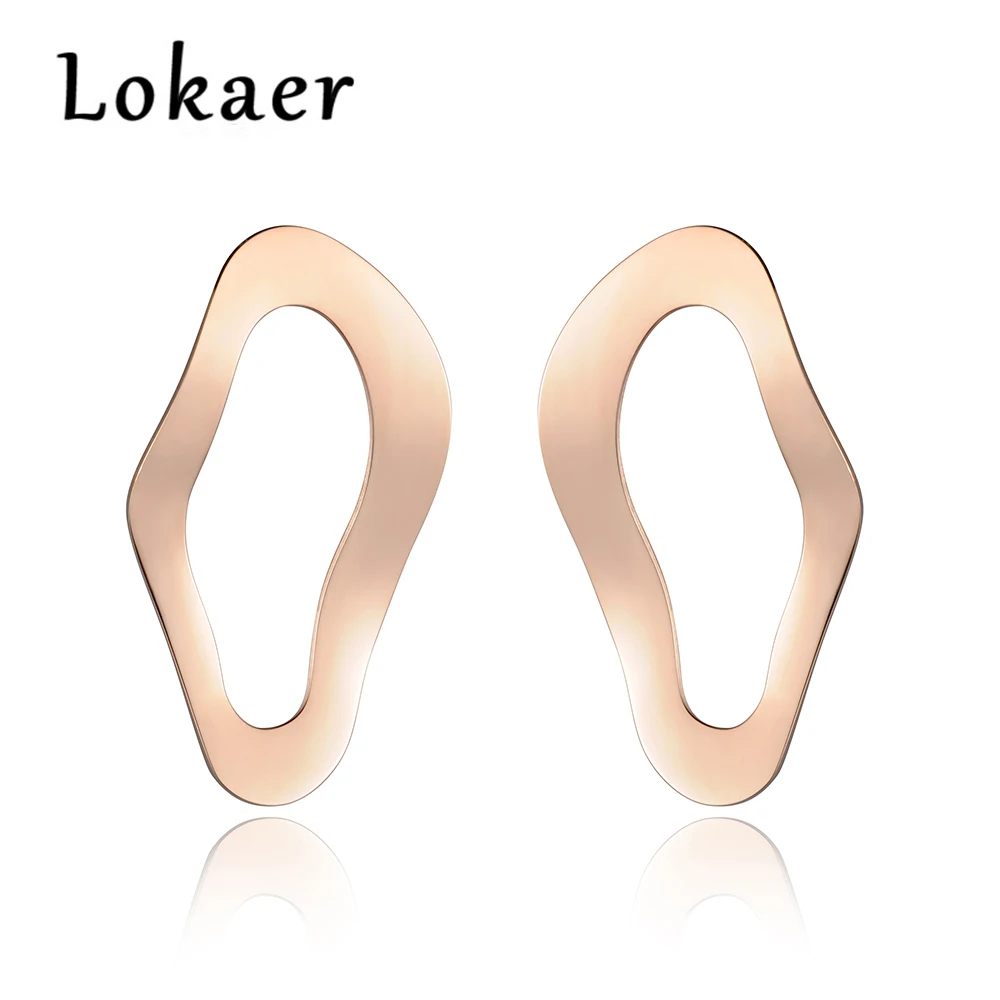 Lokaer Классическая титановая сталь Форма уха серьги ювелирные изделия Мода розовое золото цвет серьги гвоздики для женщин Brincos E180320233R