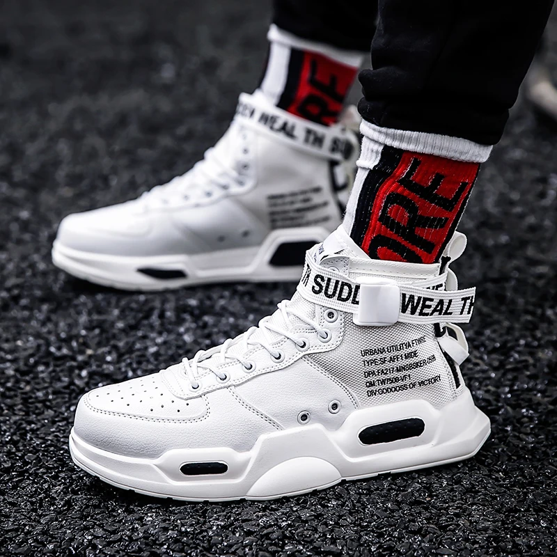 Мужские кроссовки с высоким берцем, обувь для скейтбординга для мужчин, черная/белая уличная прогулочная спортивная обувь, удобная Size39-45