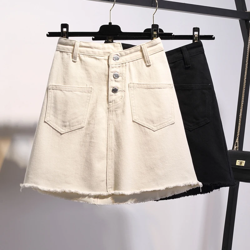 

High Waist Denim Skirt Female Spring Summer New Korean Apricot Skirt Skinny Big Code Plus Size Fitting 5XL Package Hip Skirts