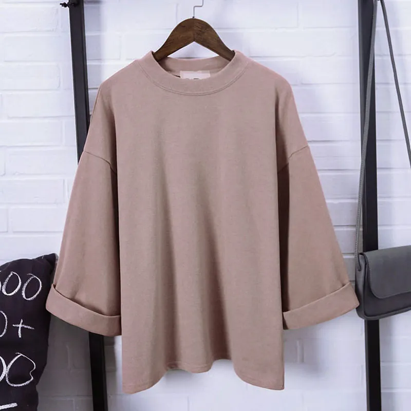 

Women 3/4 Sleeves T-shirt Oversize Loose Round Neck Minimalist Autumn Tops TY66