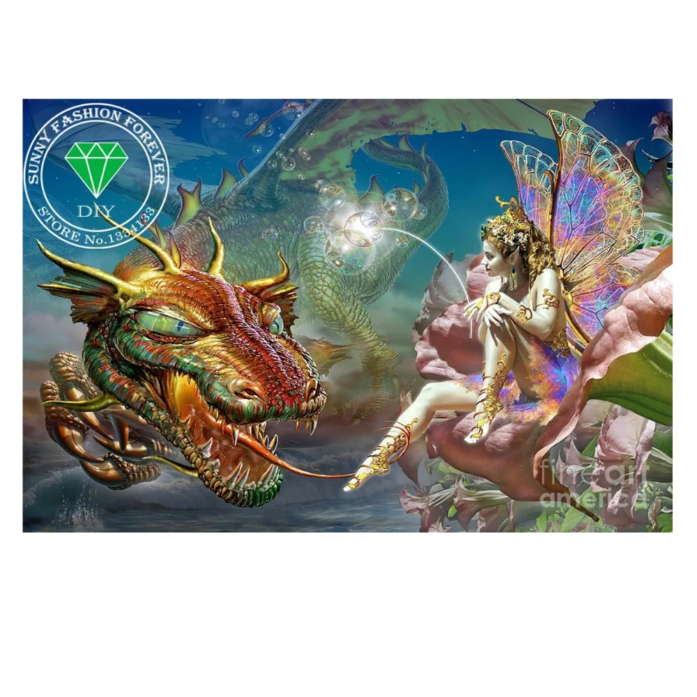 Chaude Bricolage diamant broderie 3d dragon et ange needlework diamant mosa¯que point de croix tissu de