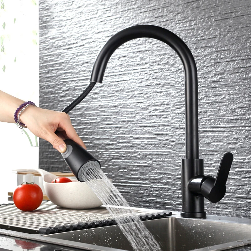  Pull Out Kitchen Sink Faucet Deck Mounted Rotation Swivel Spout Sink Faucet Sprayer Stainless Steel - 33042521831