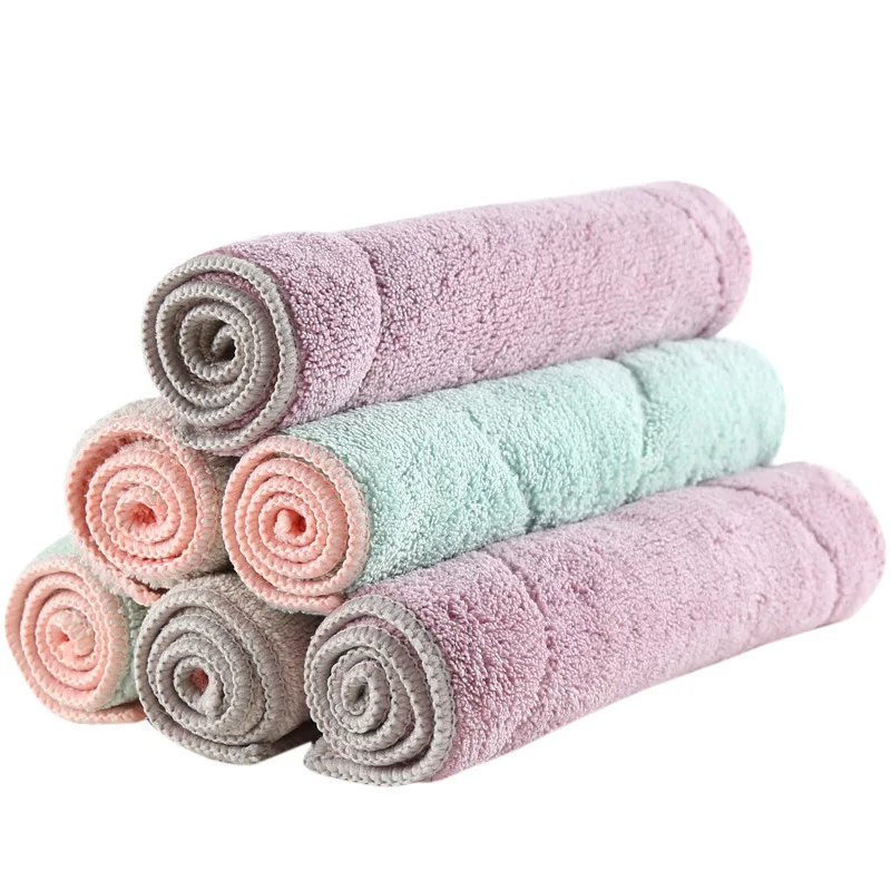 Kitchen Towels Absorbent Thicker Double-Layer Microfiber Wipe Table Kitchen Towel Cleaning Dish Washing Cloth 27.5*15.5cm