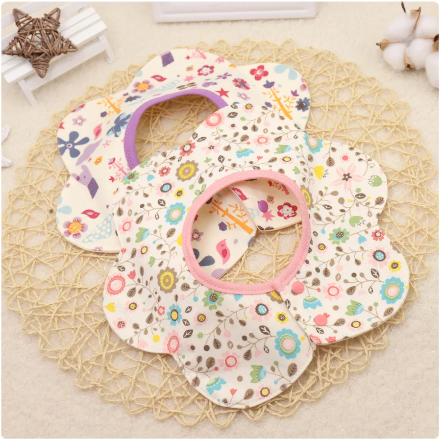 Anti-dirty Cotton Four-layer Cartoon 360 Degree Waterproof Bib Print Baby Saliva Towel Baby Flower Type Rotating Bib Baby Stuff