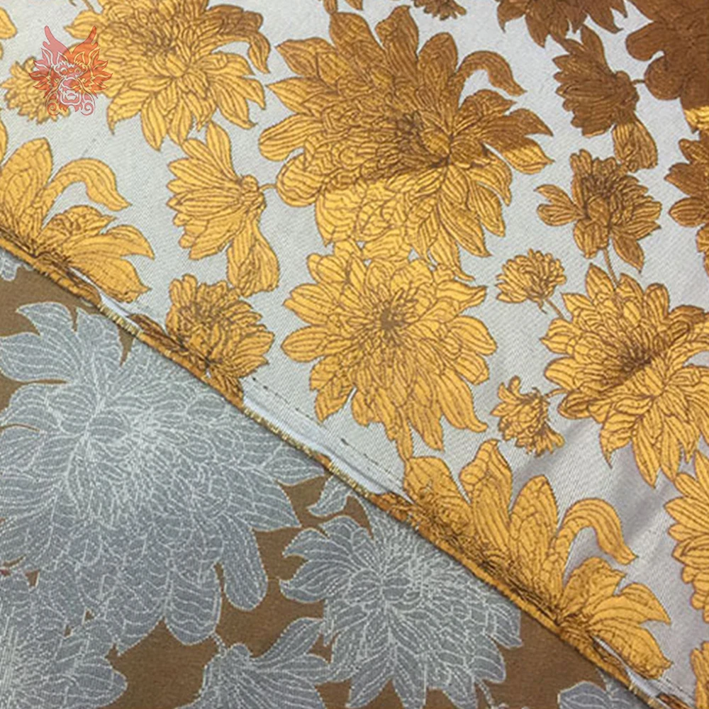 Элегантный роскошный цветочный принт Металлик Жаккардовая парча ткань ...