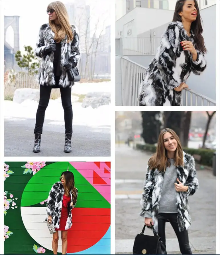 New Winter Coat Women Plus Size New Luxury Faux Fox Warm Women Coat Mid-Length Faux Fur Jacket