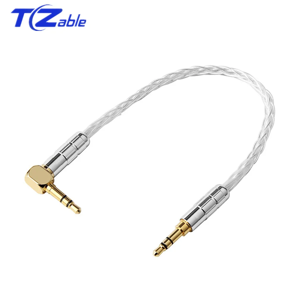 3 5 Jack 90 Degrees Headphone Hifi 3 5mm Balance Plug Audio Connector Headphone Upgrade Wire Silver DIY AUX Extension Cable
