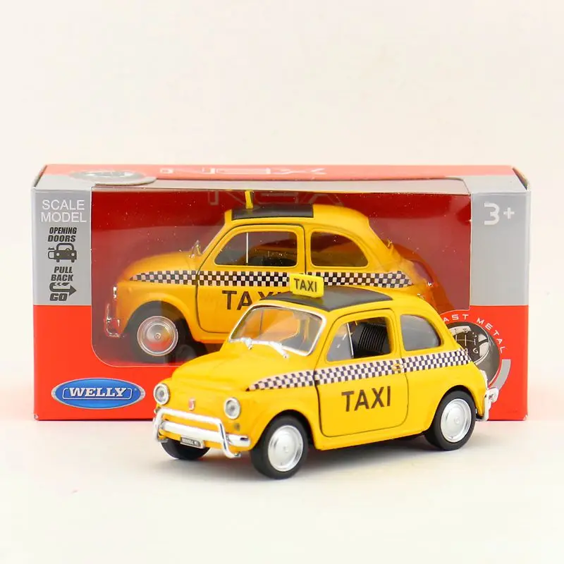 

Brand New WELLY 1/36 Scale Italy FIAT Nuova 500 Taxi Diecast Metal Pull Back Car Model Toy For Gift/Kids/Collection