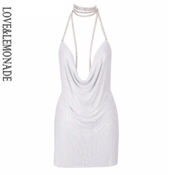 

LOVE & LEMONADE Halter Metal Party Party Dress White LM80868