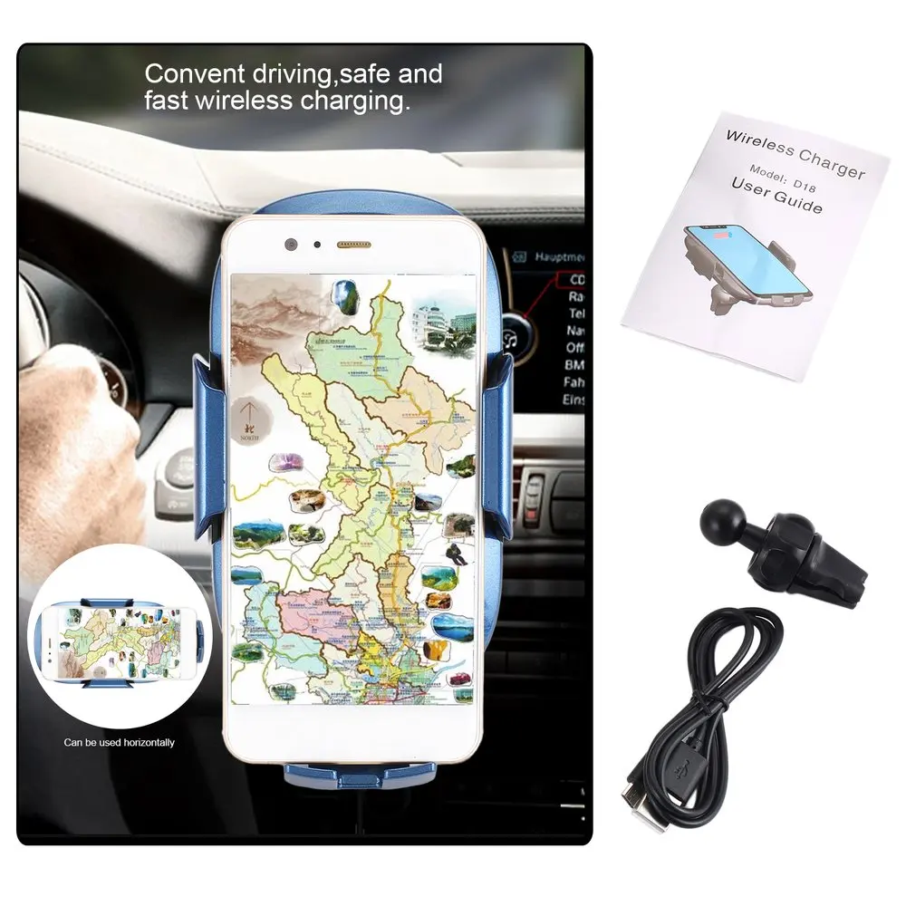 

Universal D18 Automatic Infrared Sensor Car Mount Air Vent Phone Stand Holder Fast Wireless Charger