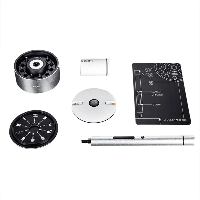 

DC 5V Lithium Multifunction Chargeable Cordless Mini Electric Motion Control Silver Screwdriver with USB LED Light