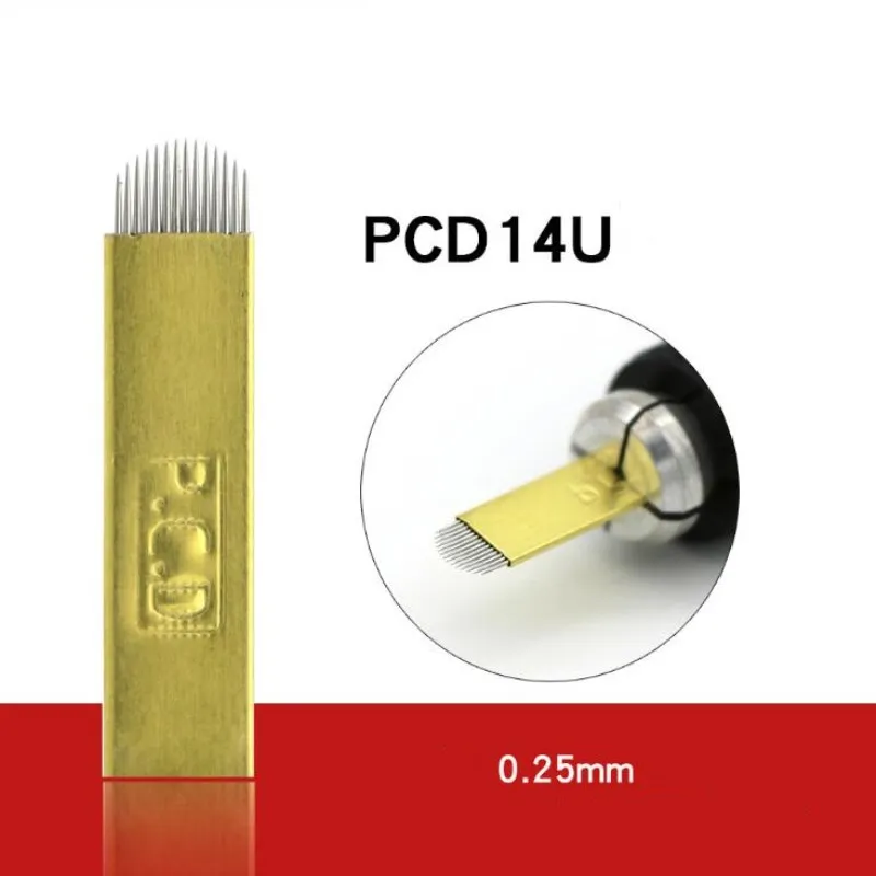 

50pcs Hard Pcd U14 Pin 0.25mm Tattoo Needles Permanent Makeup Eyebrow Embroidery Blade For 3D Microblading Manual Tattoo Pen