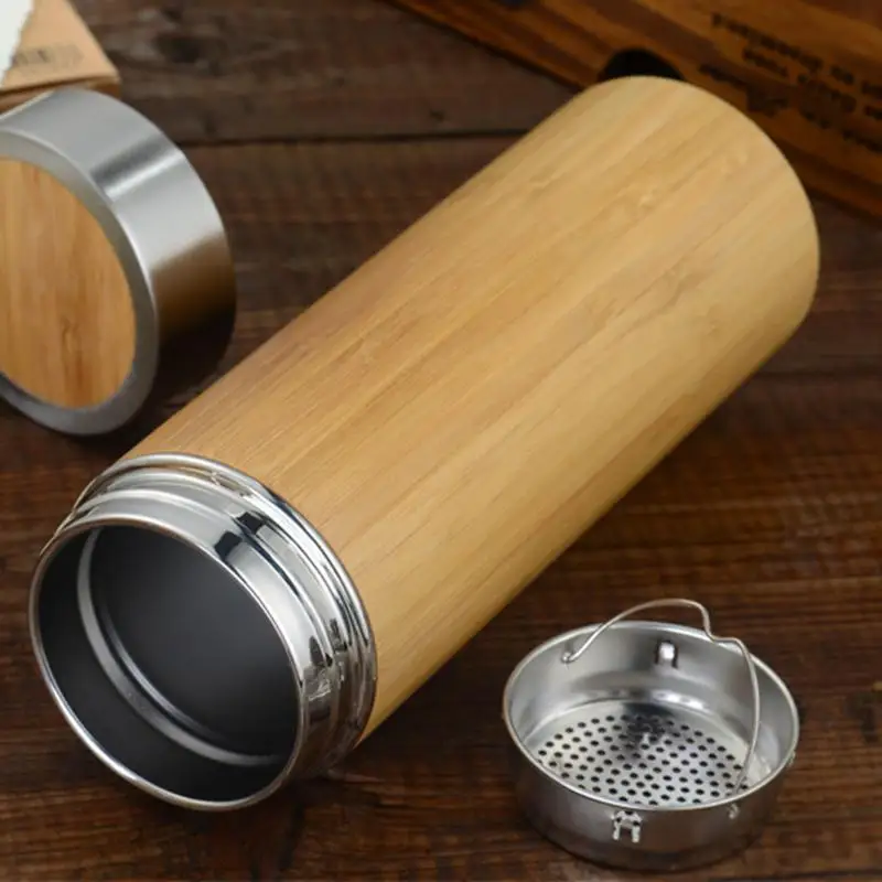 

350ML/450ML Thermos Cup Natural Bamboo Thermos Cup Stainless Steel Bottle Vacuum Flasks Thermoses 12hours Tea Cup