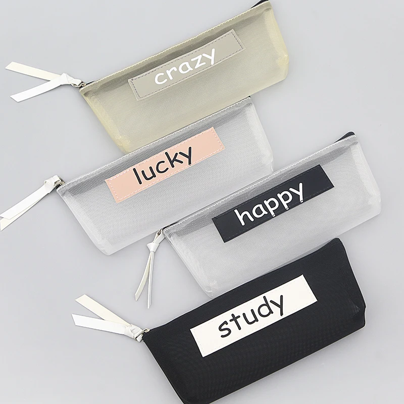 Buy Simple Transparent Gauze Stationery Bag Zipper Students Creative Large